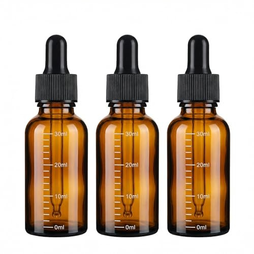 ericotry Lot de 3 flacons compte-gouttes gradués en verre ambré vides rechargeables pour huiles essentielles cosmétiques Elite Fluid Container Jar Pot Holder avec pipette en verre