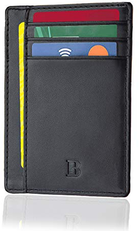 Bronzi® Portafoglio Uomo Slim | Pelle Alta Qualità Mini Nero| Piccolo Sottile Elegante | Portacarte Uomo Donna Portatessere Porta Carte Di Credito| Design Italiano Box Regalo