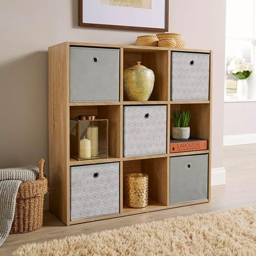Home Source Storage 9 Shelf Cube Bookcase Wooden Display Unit, Oak Effect