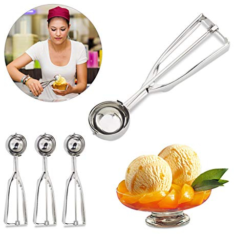 Relaxdays Eisportionierer Edelstahl, mit Auslöser, für Eis, Obst, Keksteig, große Kugeln ∅ 50 mm, Eiskugelformer, silber, 1 Stück