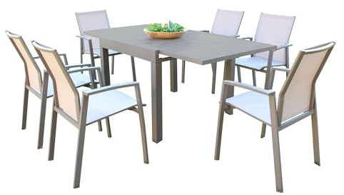 milani home - Set tavolo e sedie da giardino per esterno in alluminio cm 90/180x90x75 h con 6 sedute colore Taupe - Taupe