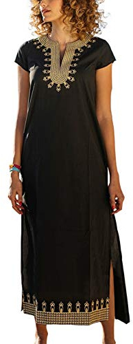 YOUKD Caftano Sciolto Floreale Ricamato in Cotone Bikini Boho Beach Copri Il Vestito Taglia Grossa Loungewear per Le Donne