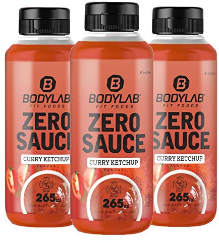 Bodylab24 Zero Sauce Curry Ketchup 265ml / 3er Pack/nur 3-5kcal je 15g Portion/fett- und zuckerfrei/ideal für jede kalorienreduzierte Ernährungsform/perfekt als Zusatz für Saucen und Dressings