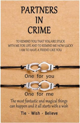 BOCHOI 2PCS Couple Bracelet Partners in Crime Handcuff Matching Friendship Bracelet Set for BFF Couple Girls Boys Best Friend Boyfriend Girlfriend Jewellery