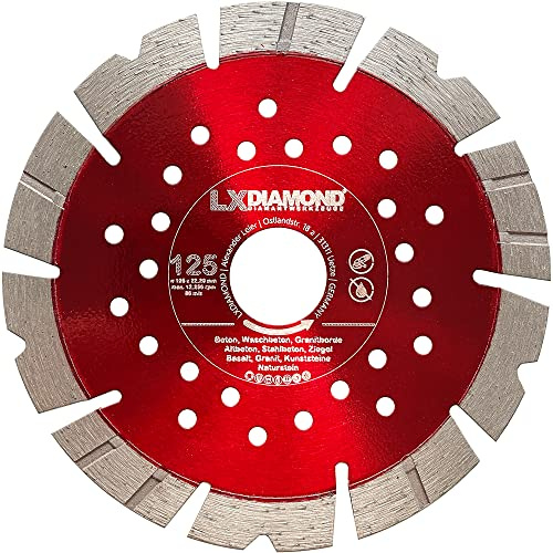LXDIAMOND Diamant-Trennscheibe 125mm x 22,23mm- geeignet für Stein Ziegel Granit Stahlbeton Naturstein Beton - Diamantscheibe 125 mm für Mauernutfräsen/Winkelschleifer - in Premium Qualität