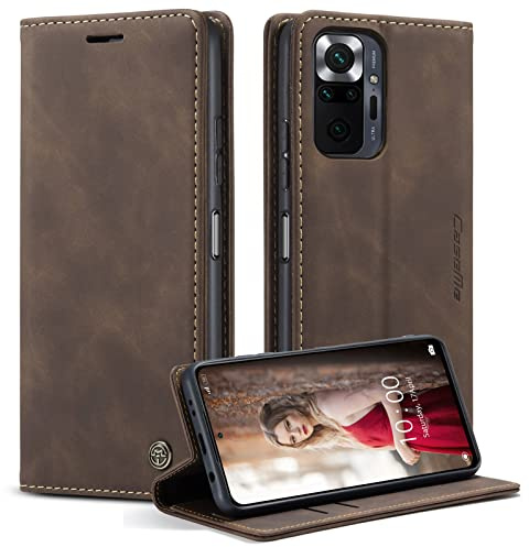 CaseMe für Xiaomi Redmi Note 10 Pro Hülle, Magnet Leder Klapphülle Stoßfest | Retro PU Leder, 2 Kartenfach, Standfunktion, Schutzhülle, Flip Case, Handyhülle für Redmi Note 10 Pro, Kaffee