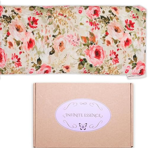 Lamare - Cuscino termico con semi di grano e lavanda, 48 x 15 cm, rivestimento lavabile 100% cotone, grano ecologico e lavanda, per cervicale e coliche, per terapie a freddo e caldo, Rose - Crudo