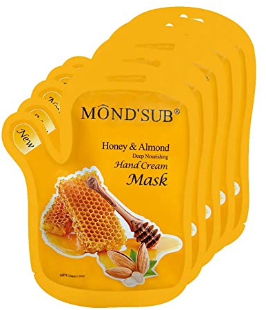 Elitzia ETMM01 Handmaske, feuchtigkeitsspendende Handschuhe, Handreparatur für trockene rissige Hand, raue Haut, Reparatur, Hände, Blattmaske, Handschuh für Männer und Frauen, 5 Stück, Honig