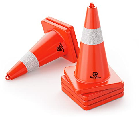 RoadHero Traffic Cones 18 Inch, 6 Pack Safety Cones with Handle, Orange Cones with Reflective Collar, Cones for Parking Lot, Sport and Driving Training, Road Safety, Construction Events
