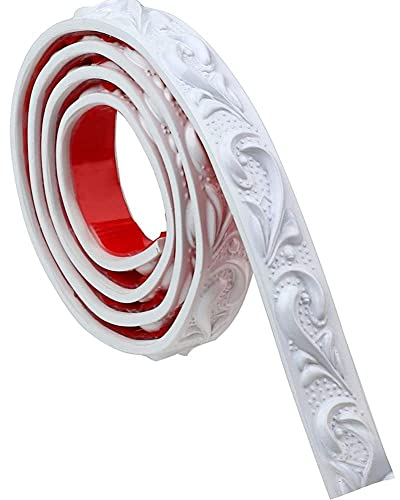 Self Adhesive Decorative Trim, 3D Wallpaper Border, Tile Edgings, Sticky Wall Lines for Mirror Edge, TV Background Wall (White, 2CM W x 5M L)