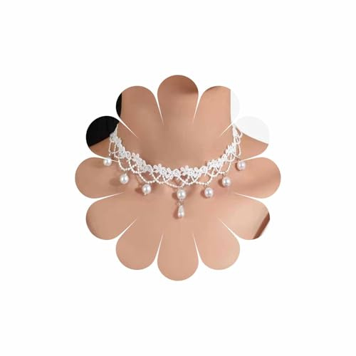 Wendalern Boho Perle Weiße Spitze Choker Halsketten Vintage Perle Anhänger Halskette Spitze Blume Kragen Halskette Kette Schmuck Für Frauen Und Mädchen