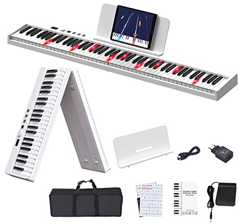 OYAYO Piano 88 Tasten Klaviertastatur Unterstützung Beleuchtete Tastatur und MIDI Bluetooth, Digital Piano mit Klavier Aufkleber Notenständer für Anfänger Kind Erwachsener oder Geschenk