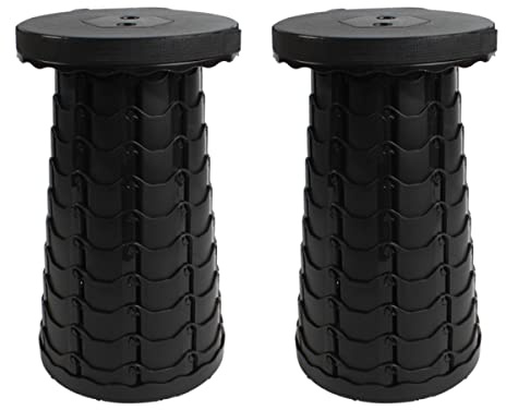 ShiShi Lot de 2 Tabourets Plastique Pliante, Φ 26 cm Tabouret de Camping Pliante et Portable, Tabouret Telescopique 6,5-45 cm, Siege de Pêche Charge Jusqu'à 100 kg (Noir)