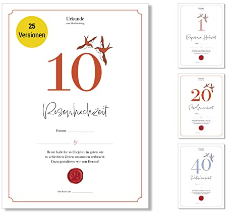 Frank Paperman® | Geschenke zum 10 Hochzeitstag | Ehejubiläum | Rosenhochzeit | Hölzerne Hochzeit Geschenk | Urkunde Hochzeitstag | klassisch | Geschenkideen Hochzeitstag | Vordruck im DIN-A4-Format