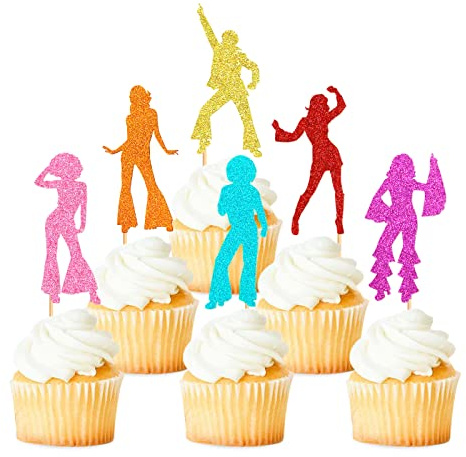 Blumomon 24 Pezzi Topper per Cupcake Stile Disco Anni '70, Decorazioni per Torta Disco, Palline per Cupcake Disco per Festa a Tema Musicale, Festa di Compleanno, Festa di Nozze