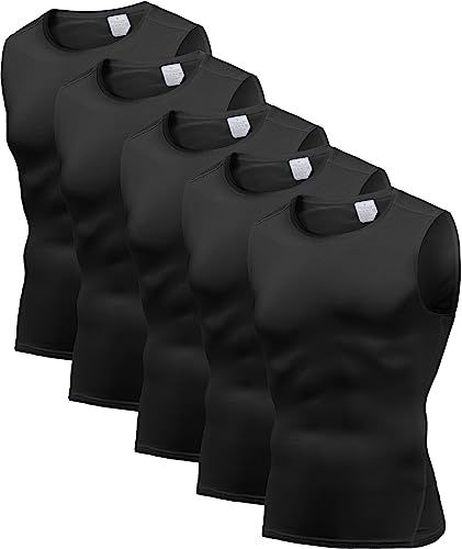 Holure Men's 5 Pack Compression Tank Tops - Athletic Muscle Tee Fitness Bodybuilding Sleeveless T-Shirt - Black & Black - 03-L