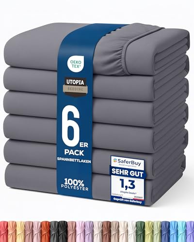 Utopia Bedding Juego de 6 Sabana Bajera 180x200 - Gris - Bolsillo Profundo - Microfibra Cepillada (Cama 180)