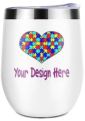 Miujonvy Weinglas Tumbler mit Deckel Eigenes Bild Text Logo Doppelwand Vakuum Edelstahl Reisebecher für Champaign Weiß