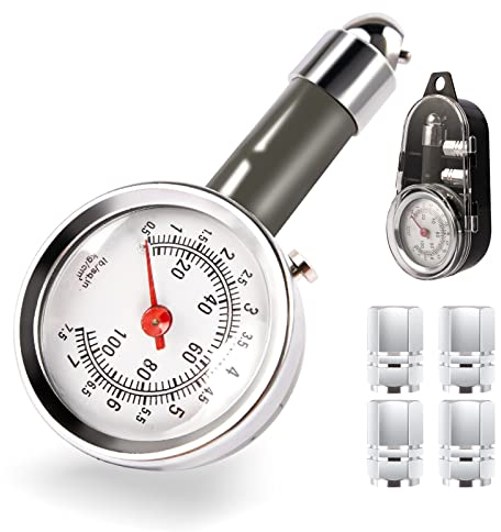 Reifendruckprüfer Reifendruckmesser mit 4 Autoventilen Reifendruck Prüfer für Reifen Präzision Reifendruck Messgerät Mechanisches Reifendruckmessgerät 0-100Psi für Auto, Fahrrad und Motorrad