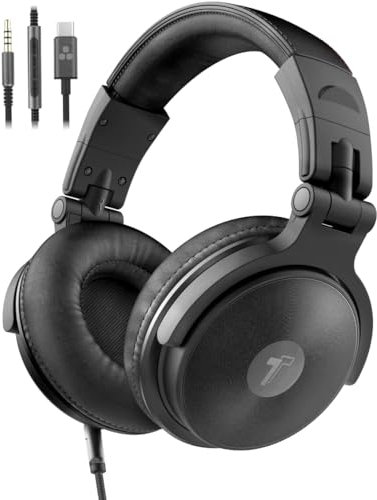 ENCASED Thore USB-C Over Ear Headphones Wired (V200 Pro) Closed Back Studio DJ Monitor Earphones, USB Type-C Connector with Mic, Volume Remote (50mm Neodymium Drivers)