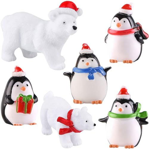YGCHEN Weihnachtsfiguren Miniatur Pinguin Figuren Eisbär Tortendeko Mini Figuren Weihnachten Deko Tierfiguren Pinguine Bären Weihnachtsdeko DIY Geburtstagstorte Weihnachtsschmuck 8 Stück