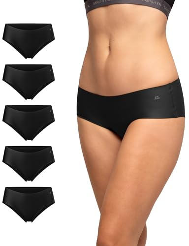 DANISH ENDURANCE Osynlig Hipstertrosa för Damer, Sporttrosa, No-Show Underkläder, Svart 5-pack, M