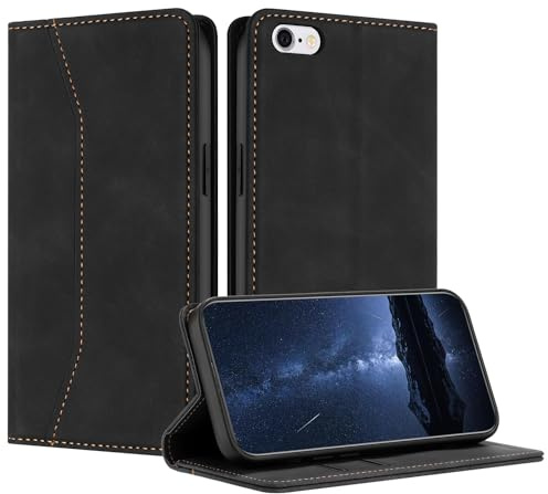 Mo-Beauty Hülle Kompatibel mit iPhone 6S Plus/6 Plus, Handyhülle iPhone 6S Plus, iPhone 6 Plus Hülle, PU Leder Flip Klappbare Schutzhülle Magnet Ledertasche Klapphülle Hülle (Schwarz