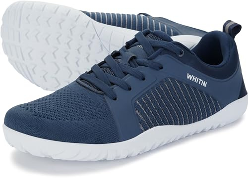 WHITIN Men's Extra Wide Width Barefoot Minimalist Shoes Zero Drop Trail Running Hiking Sneaker Cross Country Training Walking Workout Lifting Dark Blue 44