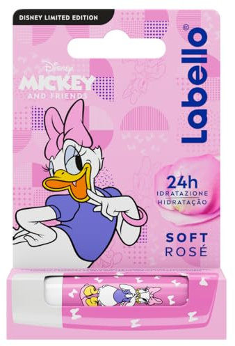 Labello Disney Soft Rosé Limited Edition 4.8 g, bunter Lippenbalsam im lustigen Daisy Duck Design, Feuchtigkeitspflege bis zu 24 Stunden, ohne Mineralöle