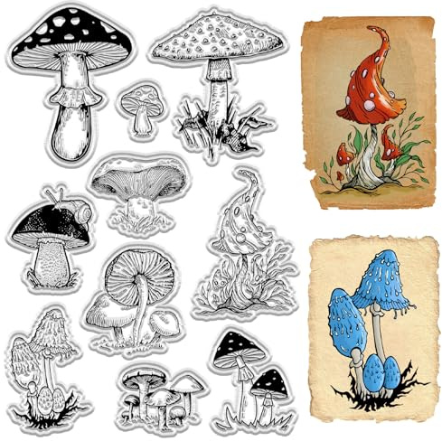 CRASPIRE Sellos Transparentes de Hongos Sotobosque Vintage Reutilizables Retro Matasellos de Silicona Transparente para Diario, Tarjetas, Decoración, Bricolaje, Álbumes de Recortes, Decoración