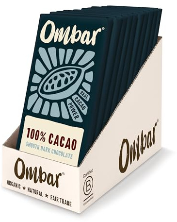 Vegan Chocolate - Ombar 100% Dark Chocolate (70g x 10 Bars) Organic Fair Trade, Dairy and Gluten Free