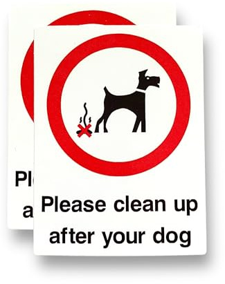 2 PACK - 105mm X 140mm PLEASE CLEAN UP AFTER YOUR DOG Self Adhesive Stickers - Sign, Notice, Decal, Warning, Dog Mess SG195