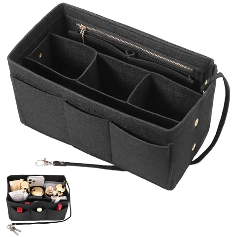 Hejo Handtaschen Organizer, Filz Taschen Organizer Shopper, Schwarz, M | Multi-Pocket Handtasche Innentasche, 27 × 16 × 15 cm Taschenorganizer für Damen Mädchen