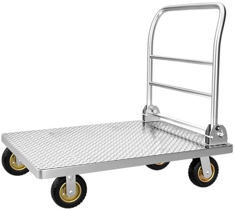 Plattformwagen, Flacher Handkarren aus Stahl mit Rädern, zusammenklappbarer Schubwagen, 120 x 80 cm, Pritschenwagen, Tragkraft: 600 kg, beweglicher Transportwagen