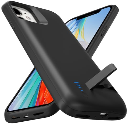 Giabuao Akkuhülle für iPhone 11（6.1,8500mAh）, Schlanke Wiederaufladbare Erweiterte Ladehülle Powerbank mit Standfuß, Tragbare Schützende Telefonhülle mit Akku für iPhone 11
