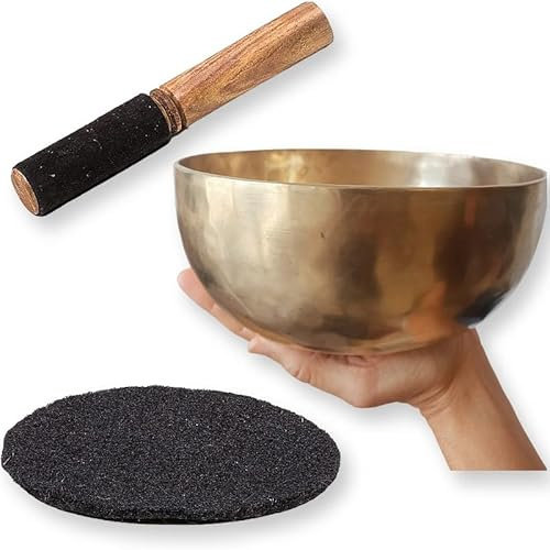 TENET - Handmade Chö-pa Singing Bowl in Copper, Tin and 8 Noble Metals + Knocker plus Wool Base (10 cm)