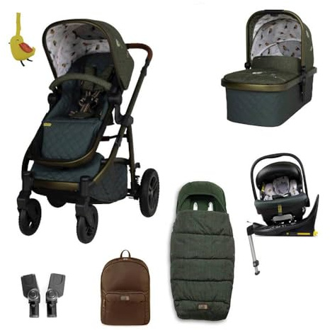 Cosatto 3 in 1 Travel System, Wow 3 - Birth to 25kg, Duo Direction Compact Fold, Carrycot, Seat Unit, ADAC Tested iSize Car Seat, Rotating ISOFIX Base, Adapters, Footmuff & Backpack (Bureau)
