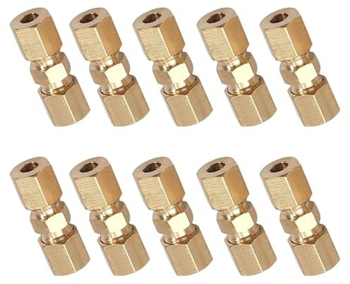 Wjelet 10 uniones de compresión de línea de freno de latón recto de 3/16 pulgadas, kit de accesorios de tubería de freno, conector de tubo de freno recto de latón autobloqueante, kit de línea de freno