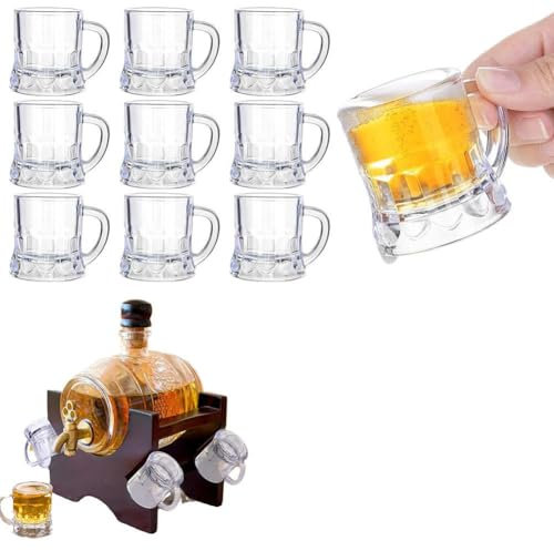 LQQDREX Mini Beer Mug Shot Glasses with Handles, Reusable Beer Stein Tasting Glasses Whiskey Juice Cups, Heavy Base Beer Sampler Shots Glasses, Beer Mugs for Freezer Men Women Father Dad Beer Whiskey