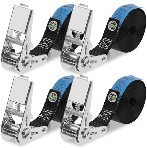 StarLeaparts Jeu de Sangle a cliquet-4 pièces, Sangle de Serrage 25 mmx4 m, Capacité de 1800 kg, Certifiées TÜV/GS, Sangles à cliquet Sangles d'arrimage polyvalentes pour Kayak, Voiture, Diable, Moto