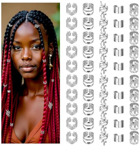 TIESOME 50 Stück Dreadlocks Schmuck,haarperlen zum klipsen Braids Schmuck goldener haarschmuck für Zöpfe Haarperlen für Dreadlocks hair beads haarschmuck für Festival haarschmuck (Silber)