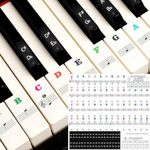 Piano Keyboard Stickers for 88/61/54/49/37 Keys, Piano Notes Overlay, Piano Key Stickers, Keyboard Note Stickers, Transparent and Removablefor Beginners Colorful