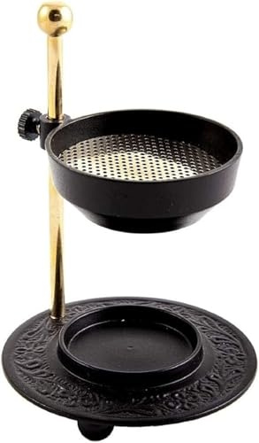 Smoking Vessel Modern Style Made of Brass Powder-Coated Black - Gold Height - Adjustable with Strainer Operating Mode Tea Light for Frankincense Resins and Incense Burner, Pack of 1