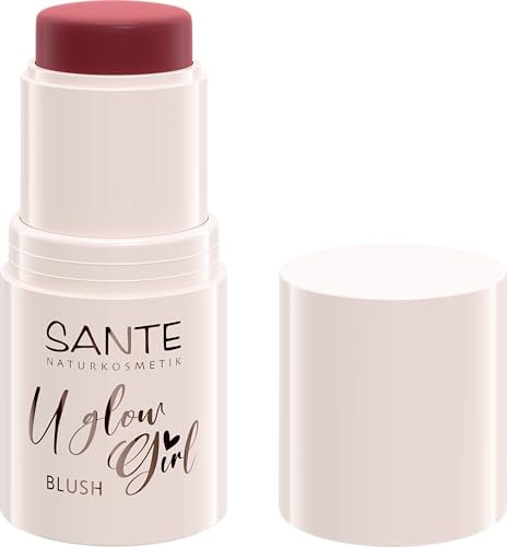 SANTE Naturkosmetik U Glow Girl Blush Stick 02 Rose, naturale fresco, cremoso e leggero, multi-uso per guance, labbra e sopracciglia, vegano, certificato NaTrue, edizione limitata, 6 g
