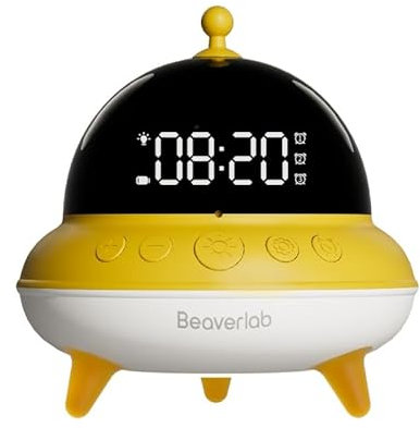 BEAVERLAB Wecker Kinder Jungen UFO Kinderwecker Jungen mit 7 Farben Nachtlicht Wecker Kinder für Mädchen Kinder wecker 0dB Leiser USB-C Ladung & 15 Tage Akku Lichtwecker für Schlafzimmer