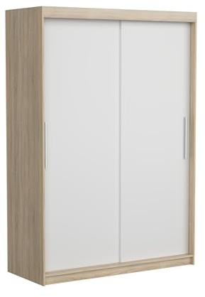 Homely | Armario de Puertas correderas Coimbra 160 | Acabado Laminado sintético Color Roble cámbrian con Puertas en Blanco | Medidas 160x57. Altura 210 cm. | Diseño Funcional
