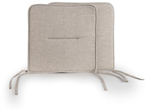 BESCH Pack 2 Cojines para Silla Usos Interior y Exterior 37x37x3cm Extra Suave Tejido Lino - Cojin de Asiento Decorativo de Poliéster Lavable Cómodos Acolchados (Beige)