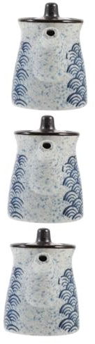 OQHAIR Lot de 3 Pots Japonais pour Huile et vinaigre, sel, sirop, Sauce, Vaporisateur pour Huile, Sauce soja Maison, vinaigre Blanc, Condiments, Bouilloire, Pot à vin et soja, en céramiqu