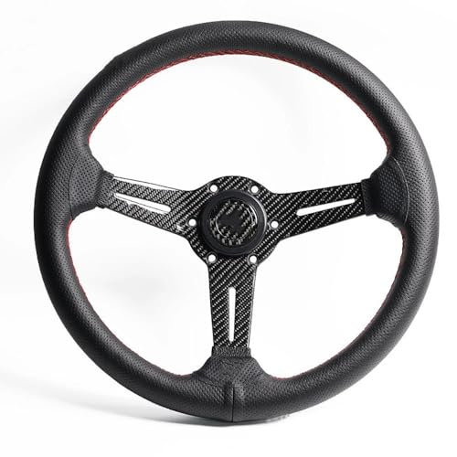 Volante Sportivo Auto,Volante a Calice Volante da corsa modificato a sgancio rapido da 14 pollici in fibra di carbonio con supporto poco profondo concavo