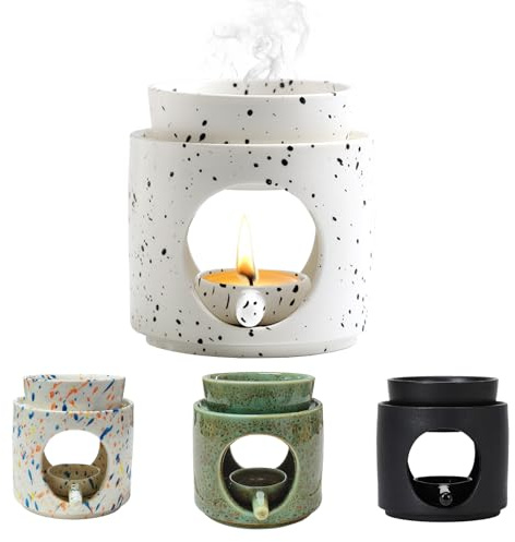 Lámpara aromática con vela de té, lámpara aromática para aceites esenciales, lámpara cálida de vela, lámpara aromática de cerámica, lámpara para calentar velas, difusor de ambientador, calentador de